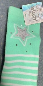 JUSTICE ACTIVE KNEE SOCKS SILVER STAR SHIMMER SIZE 13-5 SUPER CUTE ACCESSORY!!