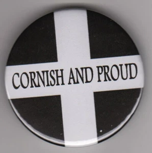 Cornish and Proud slogan badge - Cornwall cross flag design pin button - Picture 1 of 1