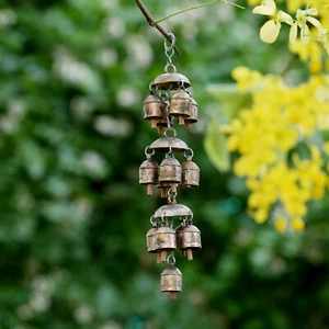 Rustic Gold Bells Memorial Chandelier Wind Chimes For Outdoors Farmhouse - Picture 1 of 4