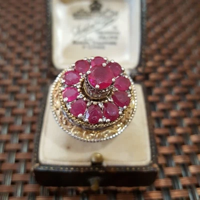 Statement Sterling Silver Ring, Spinning Birthday Cake, Ruby & Topaz UK Size O  - Image 1 of 4
