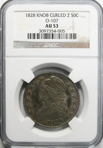 1828 Knob Curled 2 Capped Bust Half Dollar NGC AU-53 O-107 - Picture 1 of 2