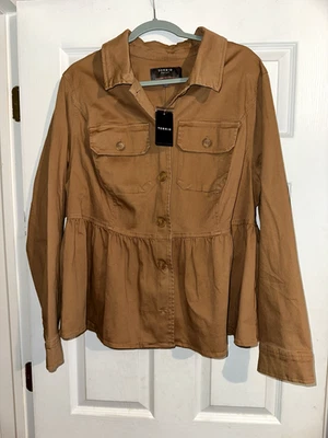 Torrid Brown Lightweight Peplum Utility Buttoned Jacket Sz 2  - Image 1 of 4