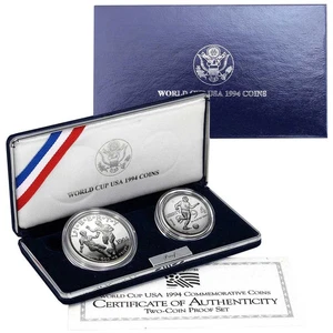 1994 World Cup Proof Silver Dollar + Clad Half Dollar 2 Coin Set OGP/COA - Picture 1 of 5