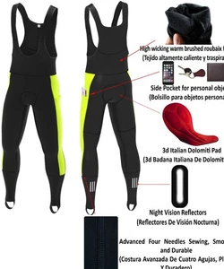 Men’s Cold Weather Cycling Bib Tights – Gel Padded Thermal Bike Trousers - Picture 1 of 6