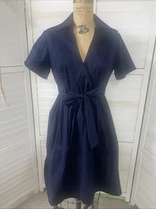 Abito Diane Von Furstenberg blu scuro blu navy taglia 10 100% cotone made in USA - Foto 1 di 12