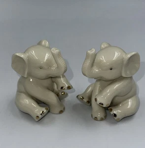 Lenox Elephants Figurine Lot Of 2 Porcelain Ivory with Gold Trim Small Trunk Up - Picture 1 of 5