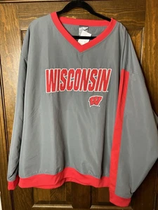 Vintage Wisconsin Badgers Windbreaker Jacke Herren 2XL rot grau Pullover 90s - Bild 1 von 3