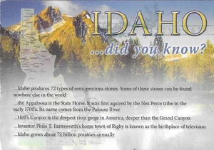 Idaho Chrome Postkarte Wussten Sie interessante Fakten über den Staat - Bild 1 von 2
