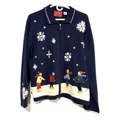 Cárdigan Esquí Invierno Años 90 Cremallera Completa Mujer’s XL 18 Exterior Abuela Core Vacaciones Foto 1 de 4