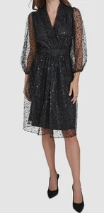 Halston Women's Black Sequined Fit&Flare Dress Size 2 - Picture 1 of 3