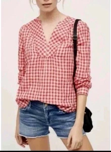 Anthropologie Holding Horses Top Bluse Gr. 2 rot weiß Gingham Popover Devon - Bild 1 von 9