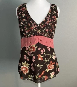 Ann Taylor LOFT Floral Blouse Lined Sleeveless Brown Pink Top Women’s 14 - Picture 1 of 12
