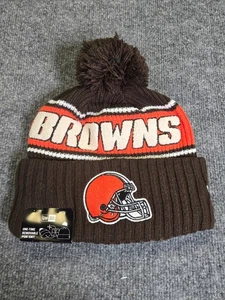 Berretto New Era Cleveland Browns Pom Knit nuovo con etichetta marrone arancione - Foto 1 di 6