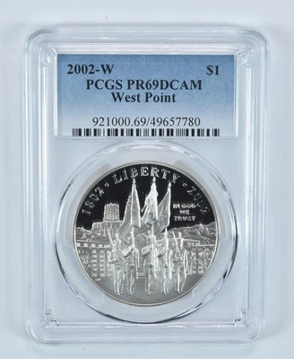 2002-W West Point Commemorative Dollar PR69 DCAM PCGS Blue Label *6986 - Image 1 of 4