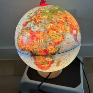 Light Up Globe for Kids 14” Tabletop Wood Base Illuminated Map Countries Animals - Picture 1 of 6