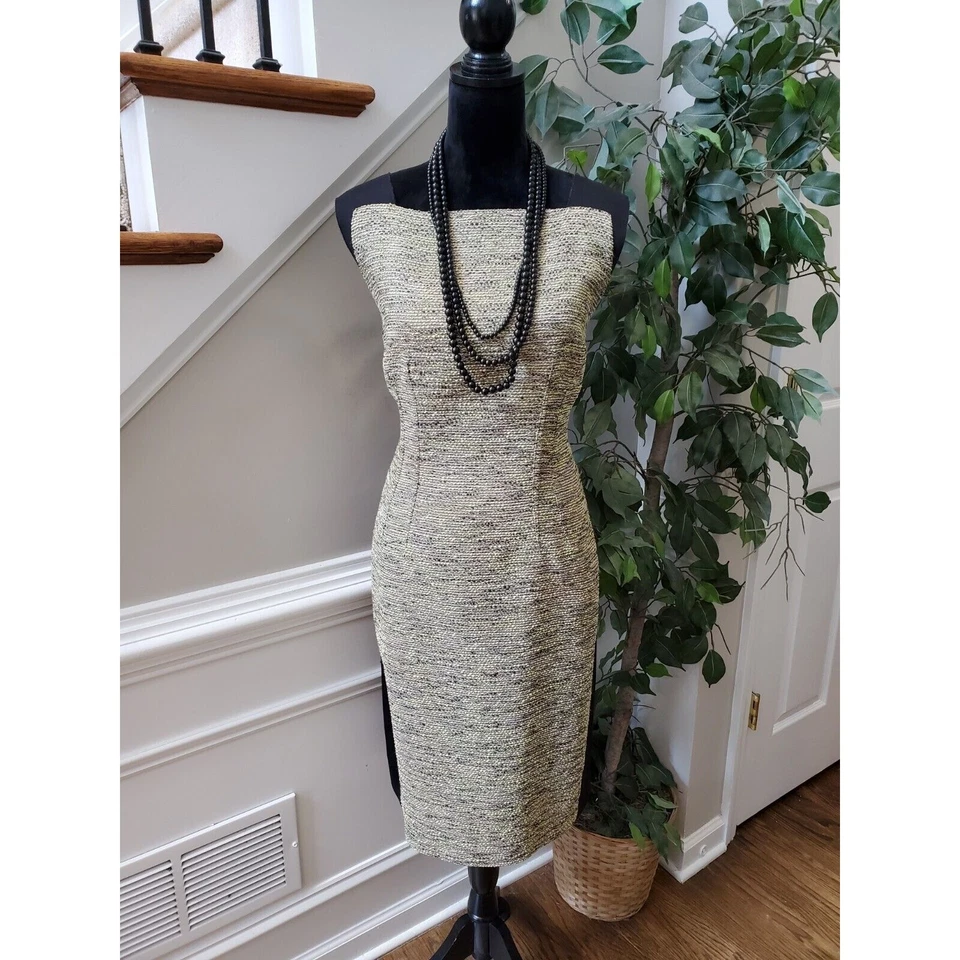 Tahari Women Green & Black Polyester Square Neck Sleeveless Knee Length Dress 16 - Image 1 of 4