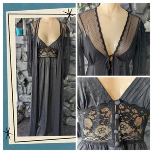Vtg Lily Of France Rosa Puleo-Szule Mis-Matched Peignoir Set Blk S/M Sheer Lace - Picture 1 of 24