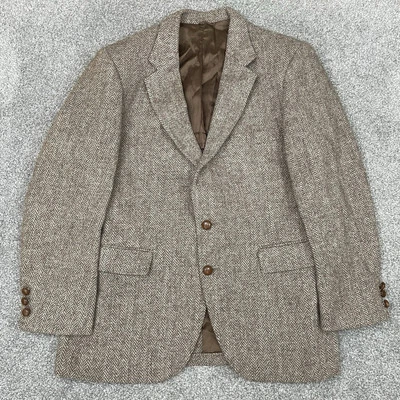 Chaqueta Blazer Stafford Harris Tweed Para Hombre 44 Cuero Dos Botones Lana Espiga Foto 1 de 4