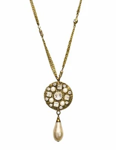 Authentische Chanel Vintage '84 Kristall & Kunstperlen Medaillon Halskette - Bild 1 von 6