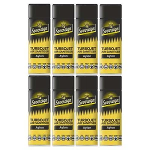 8 x SOVEREIGN TURBO JET AIR FRESHENER SANITISER SPRAY CAR HOME OFFICE BLAST CAN - Picture 1 of 24