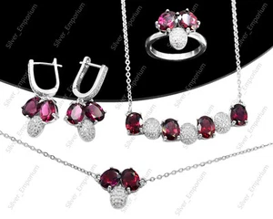 925 Sterling Silver Natural Rhodolite Garnet October Birthstone Jewelry Set - Picture 1 of 5