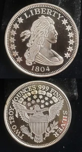 USA 1804 Draped Bust Dollar Design 2 Oz 999 Silver Round High Relief Proof si910 - Picture 1 of 1