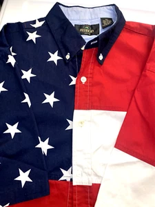 RedHead USA Flag Stars Stripes Button-Front Short Sleeve Shirt Size XL EUC S6 - Picture 1 of 5