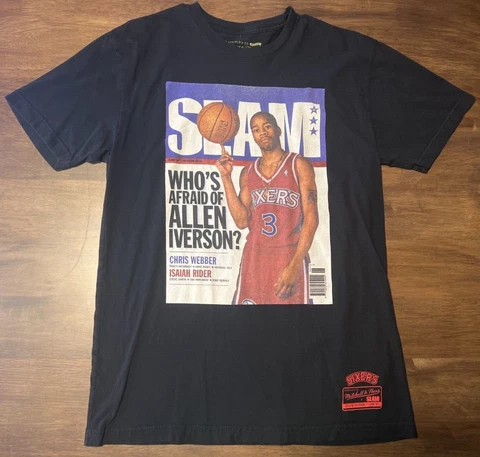 Mitchell & Ness Slam Allen Iverson Sixers NBA T Shirt Adult Medium Black Mens Cover
