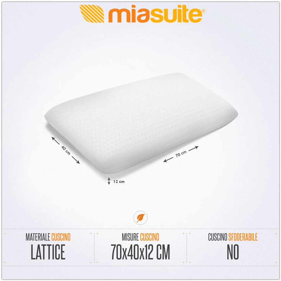 CUSCINO SAPONETTA LAVABILE 100% LATTICE H 12 CM PER MATERASSO MEMORY O LATTICE - Immagine 1 di 1