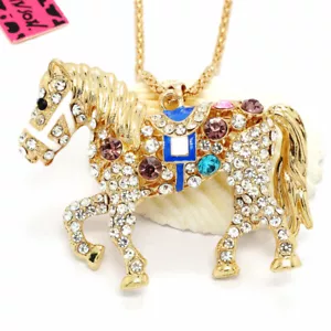 Hot Mixed Color Enamel Rhinestones Lovely Horse Pendant Fashion Women Necklace - Picture 1 of 3