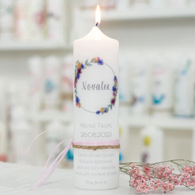 meinkerzenshop® Taufkerze mit Designdruck NOVALEE für Junge und Mädchen