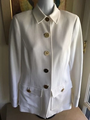 Worth Talla 2 Blanco Chaqueta Sin Forro Algodón Rayón Spandex Oro Botones Bolsillos Grandes Foto 1 de 4