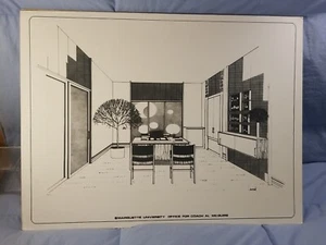 Artist Rendering Drawing Of "MARQUETTE UNIVERSITY - OFFICE FOR COACH AL MCGUIRE" - Picture 1 of 12