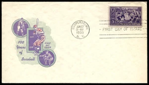 1939 Baseball Centennial FDC First Day of Issue Green Pastel Ioor Cachet - Picture 1 of 2