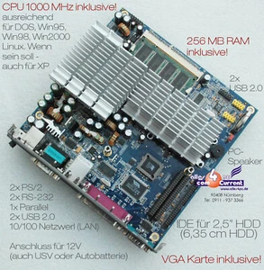 Mini Motherboard V90 6 11/16x6 11/16in + 1 GHZ CPU 256MB USB 2.0 12V Operation - Picture 1 of 1