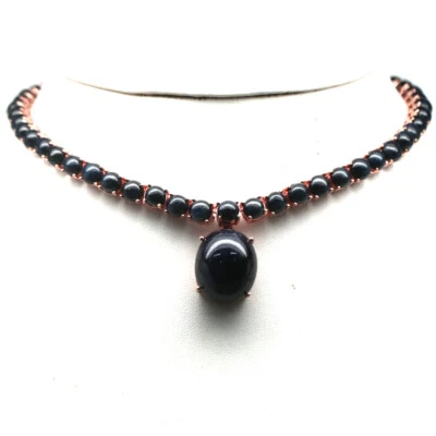 925 Sterlingsilber Roségold Beschichtet 17 x 21 Mm Blauer Saphir Halskette 16,5" - Bild 1 von 4