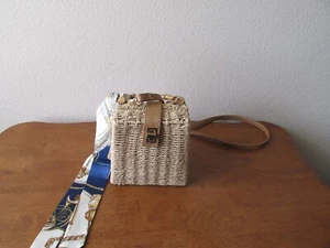 Vintage Handwoven Natural Rattan Crossbody Handbag By Summer & Rose - Picture 1 of 8