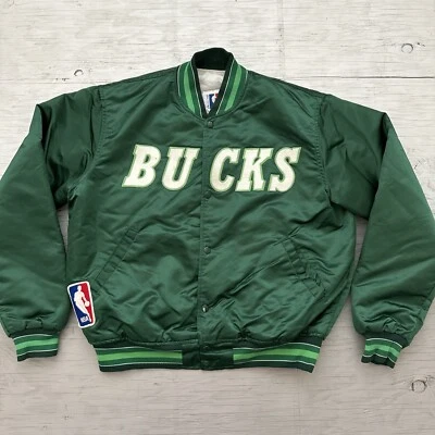 Винтажная баскетбольная куртка 80-х NBA Starter Milwaukee Bucks атласная размер большой - Изображение 1 из 4