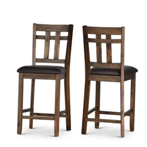 New Brown Slat Back 24" Counter Chairs Set of 2 - Dining Room Furniture - Picture 1 of 7
