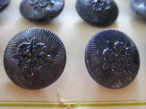 1/2 Card - 12 Vintage 3/4" Navy Victorian Flower Glass Buttons ~ NOS 1920’s - Picture 1 of 2