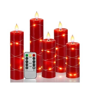 Red Flameless Candle with Remote Control LED Candle with String Lights Batter... - Picture 1 of 7
