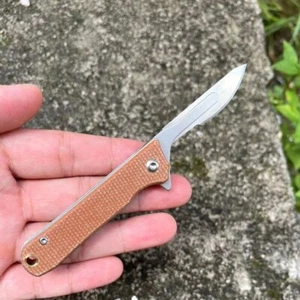 Brown Flax Micarta Scalpel NON Locking Double Detent Folding Knife w Flipper Tab - Picture 1 of 7