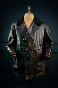 Vintage 50s Post-WW2 Italian Barnstormer Car Coat Water Proof Leather Jacket “L” - Picture 1 of 17