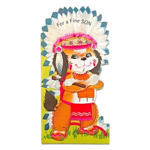 Cute Vintage BIRTHDAY Card FOR SON, Native American Indian Dog by Norcross +✉ - Picture 1 of 6