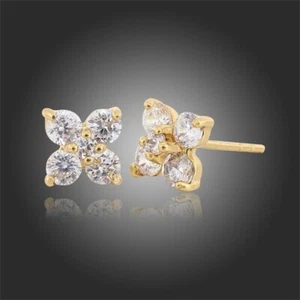 SPARKLY CRYSTAL CLEAR GOLD PLATED STUD EARRINGS 18K GOLD PLATED - Picture 1 of 4