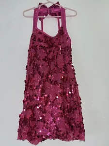 Curtain Call Costumes Dance Dress Size CLA Pink Sequins Shorts Underneath - Picture 1 of 10