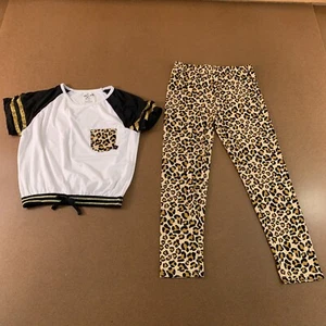 Delias Girl Size 10/12 Leopard Print 2 Piece Short Sleeve Top & Leggings Set New - Picture 1 of 6