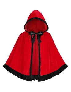 Halloween Floral Black Red Riding Hood Cape for Adult Women, Short Riding Hoo... - Picture 1 of 8