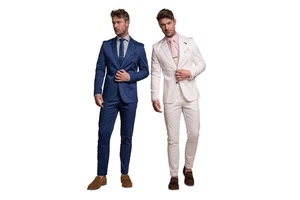 Summer Spring Men’s Suit Formal Wedding Slim Fit Cotton 2 Piece Set PRP 109£ - Picture 1 of 23