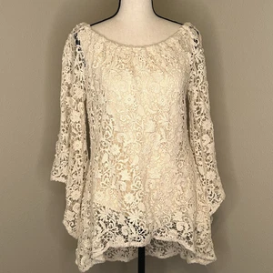 Bronte Damen Elegant Spitze Schulterfrei Tunika Top Elfenbein Neu ohne Etikett Gefüttert Hoher Niedriger Saum - Bild 1 von 7